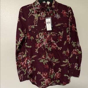Lauren Ralph Lauren Burgundy Floral Button-Front Shirt